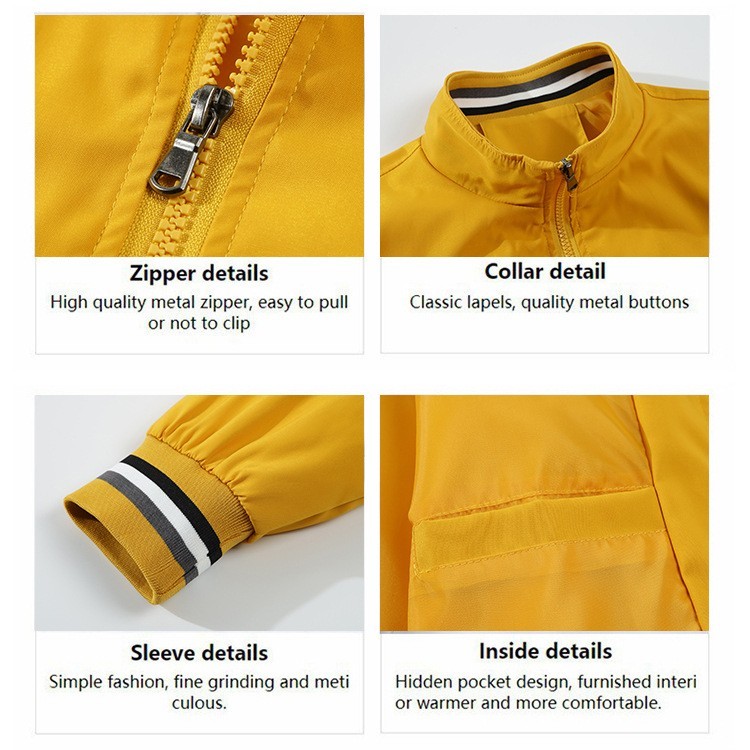 Men’s Stand Collar Casual Zipper Sports Baseball Bomber Jacket Outdoor Coat