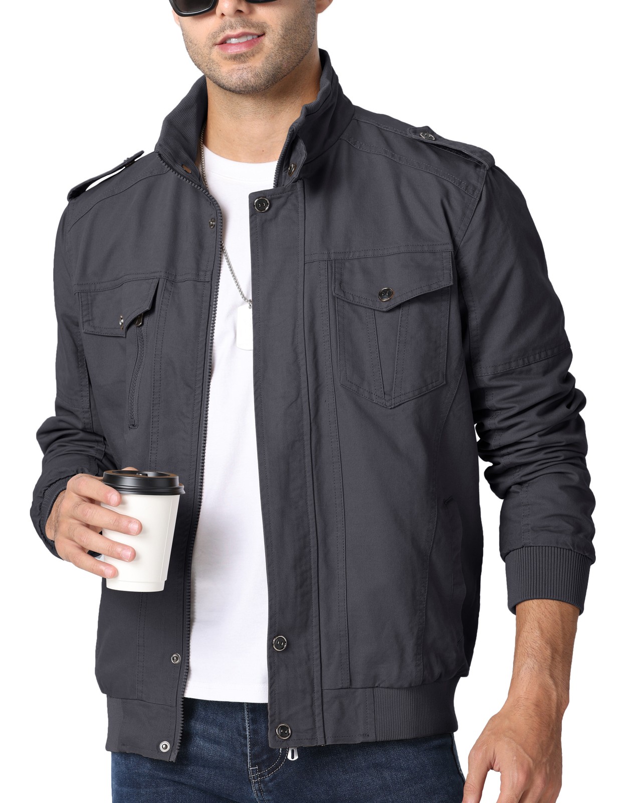 Men’s Spring Fall Cotton Jacket Cargo Bomber Jacket Lightweight Casual Work Coat