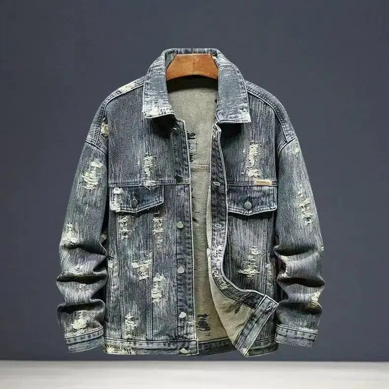 Luxury Men Denim Trendy Two-Piece Set Retro Jeans Washed Casual Jacket Coat