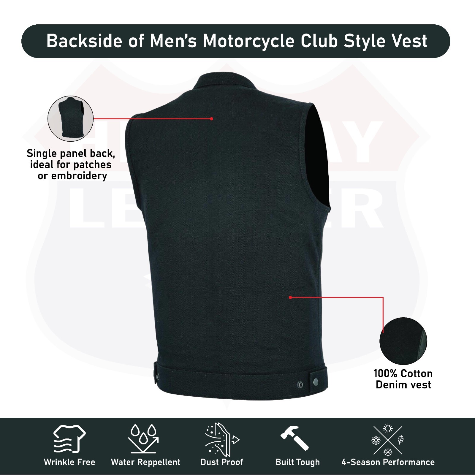 Men SOA Denim Black Vest Club Cut Outlaw Anarchist mc BikerVest SKU HL21688