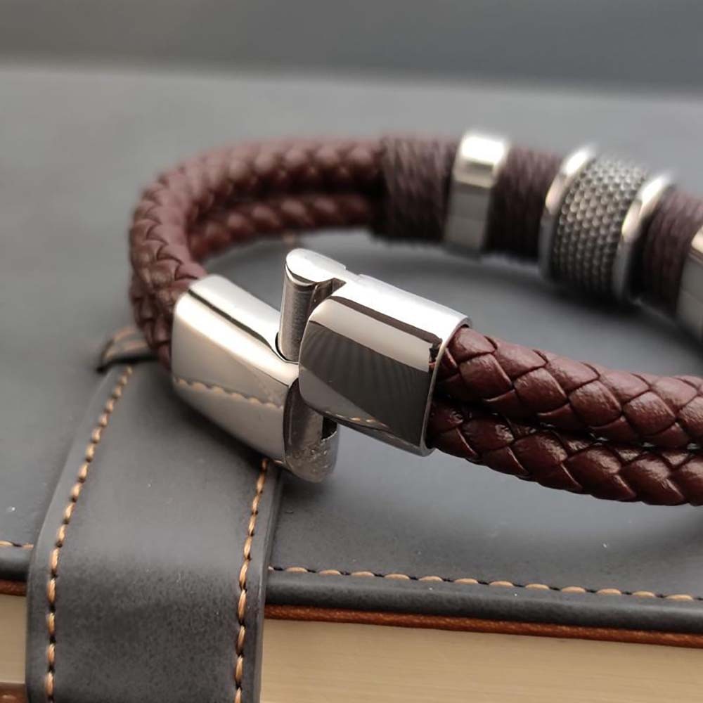 Premium Braided Leather Bracelet for Men Stainless Steel Clasp Fashion Jewelry