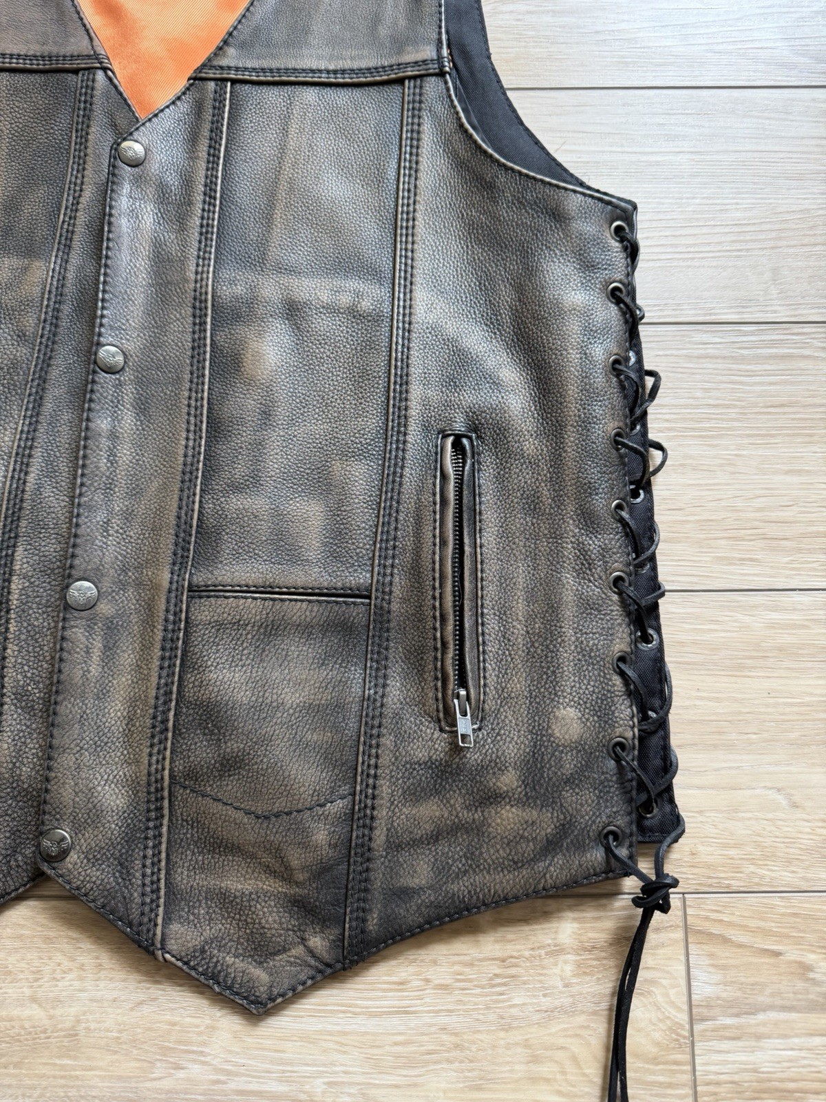 Milwaukee Leather MLM3540 Distressed Brown 10 Pocket Motorcycle Vest Large L