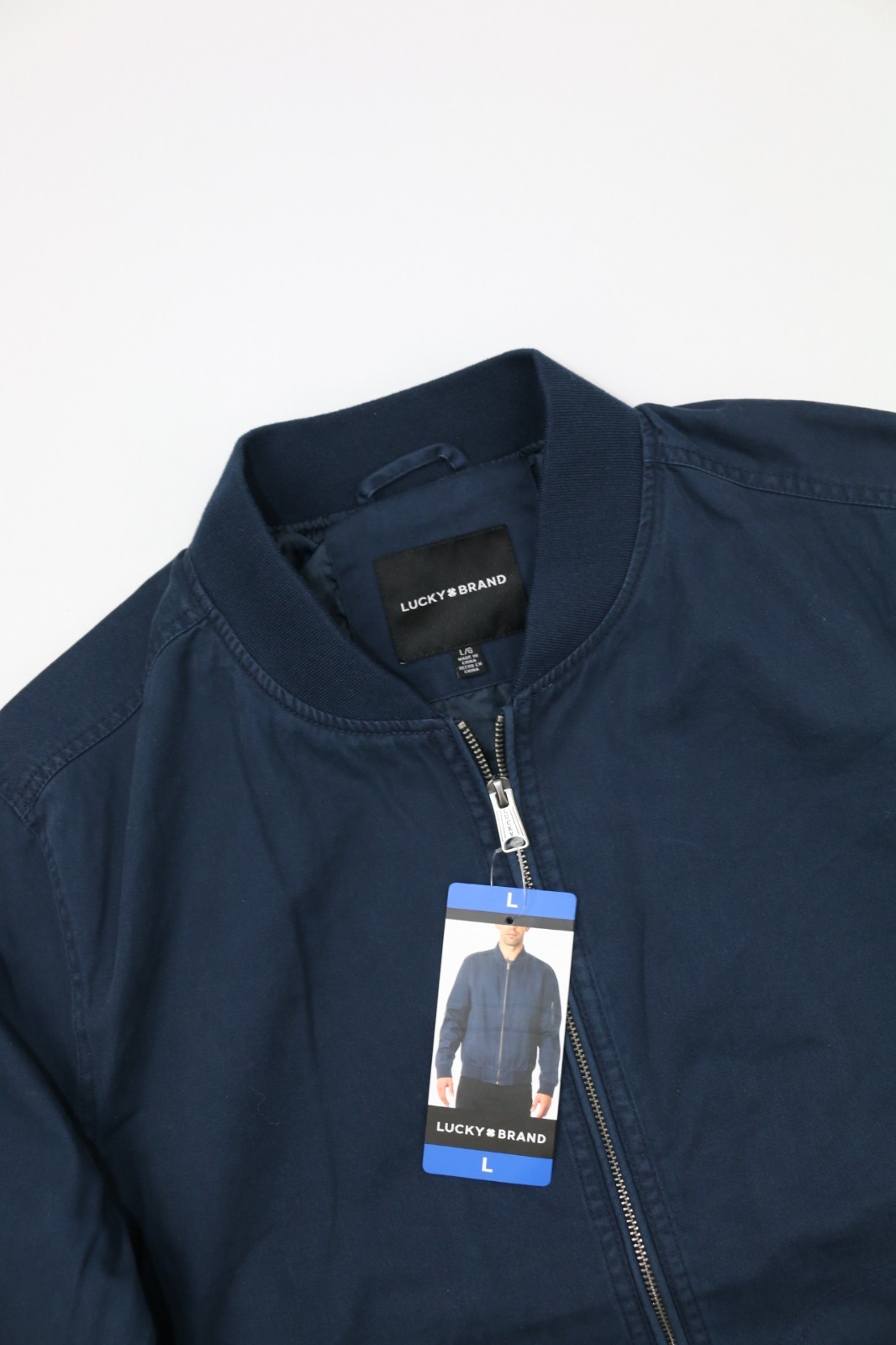 Lucky Brand Full Zip Bomber Jacket Mens Navy Blue M-2XL Swill Lined Cotton Pocke