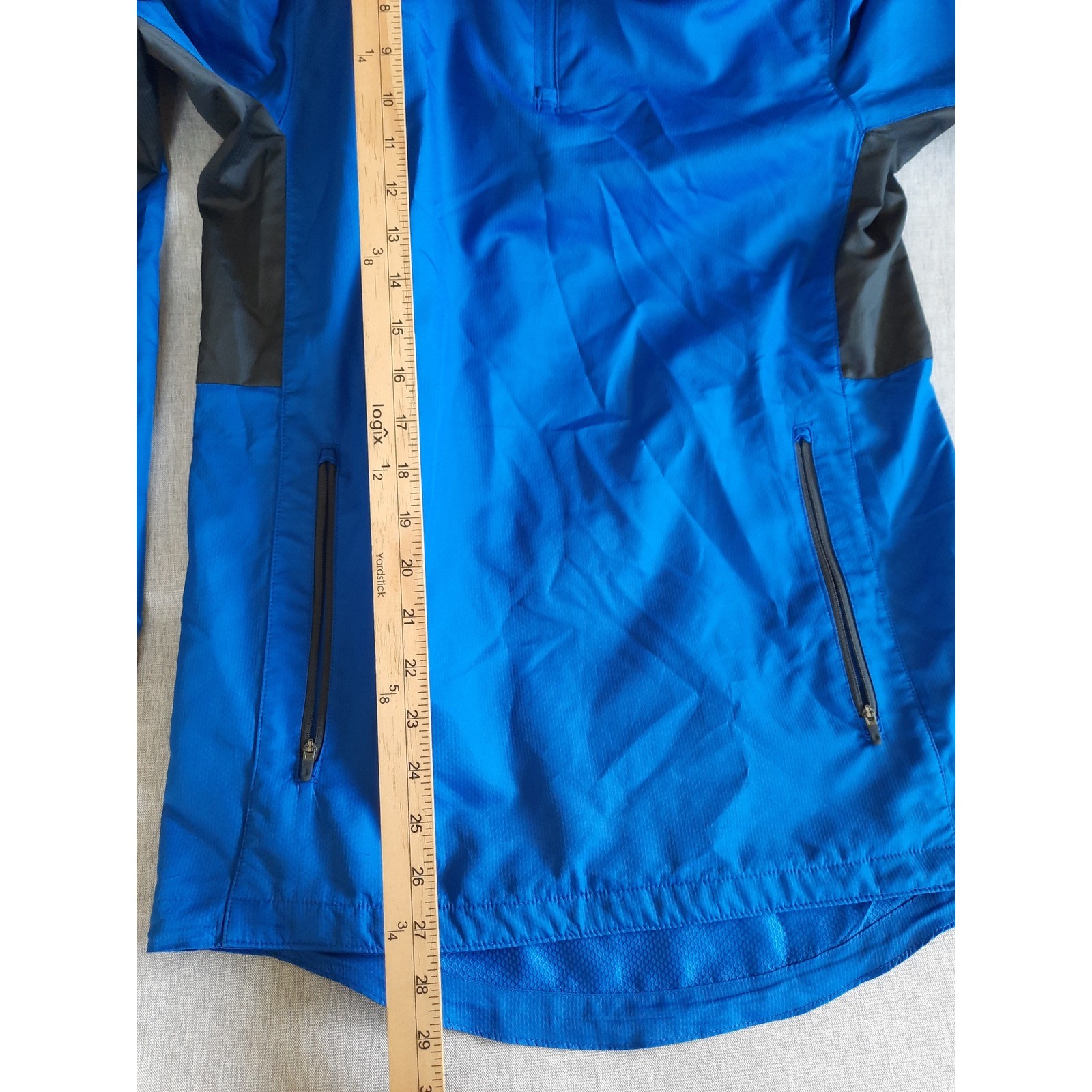 Nike Men Small Two-tone Performance Logo Drawstring Hoodie Blue/Black Winbreaker