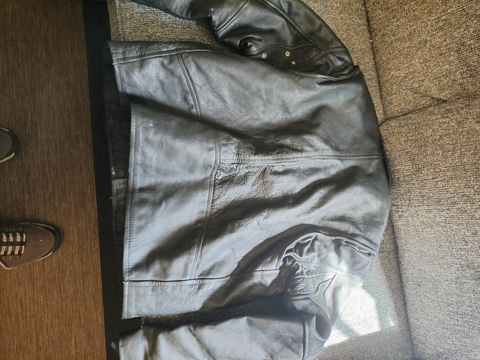 Men’s Black Leather Biker Motorcycle Jacket Zip Front Spread Size 54 As Is