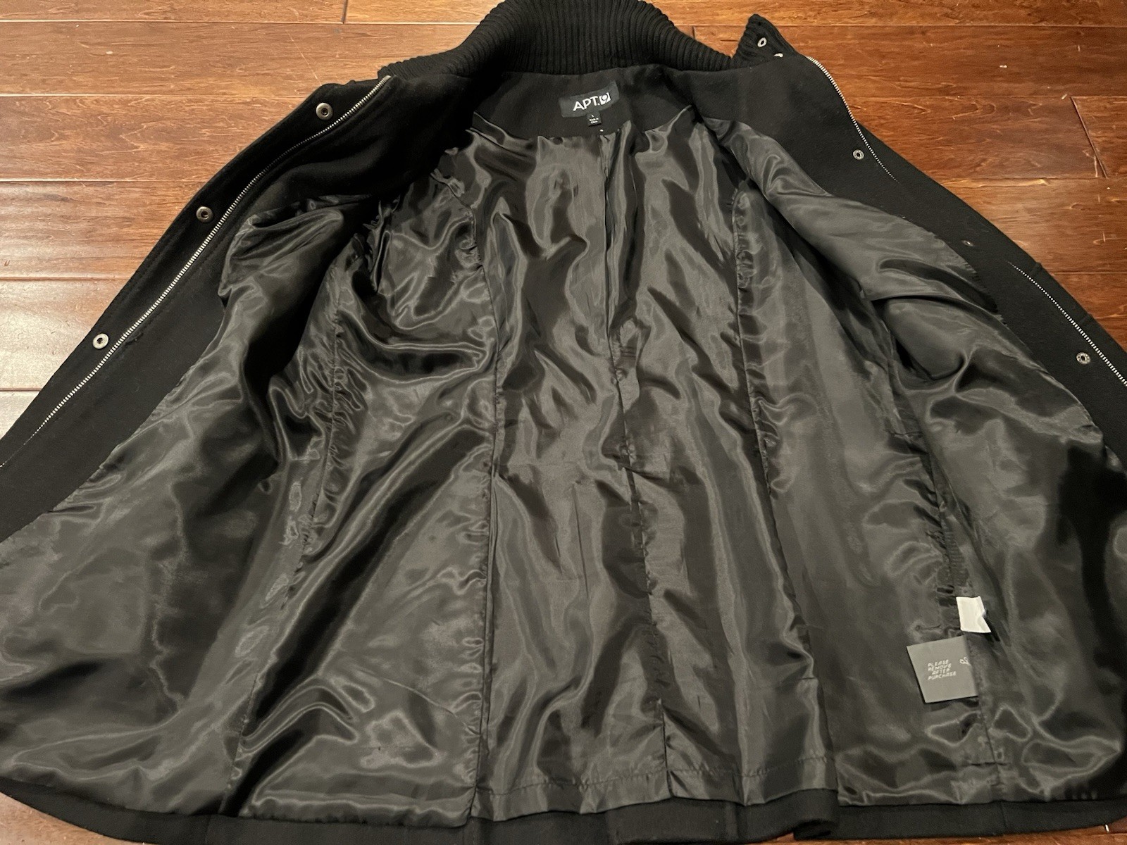 Apt. 9 Black Button Zip Pocket Mens Large Heavy Wool Blend Jacket Coat