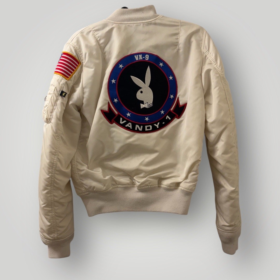 Rare Alpha Industries x Playboy Vandy 1 MA-1 Flight Jacket Patch White Mens XS
