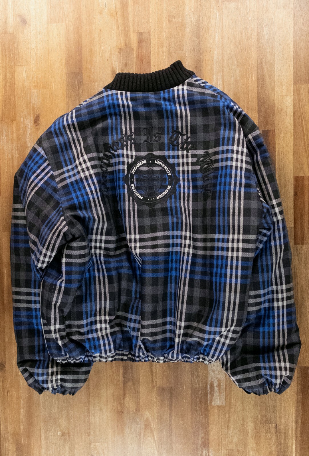 (NO CUSTOMS TAX) MSGM Milano gray & blue plaid puffer bomber jacket Size Large