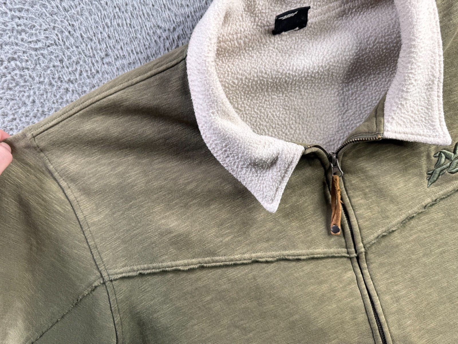 Vintage No Fear Jacket Mens 2XL Green Full Zip Fleece Sweat Y2K Collared