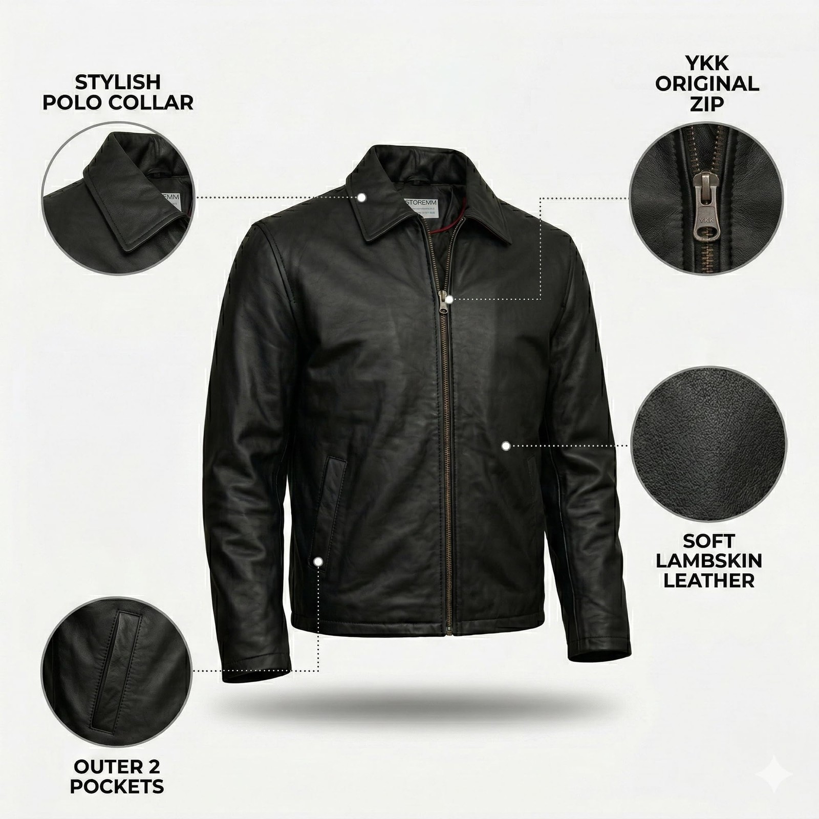 Storemm Men’s Genuine Leather Jacket Men Classic Biker Style Coat | Lambskin