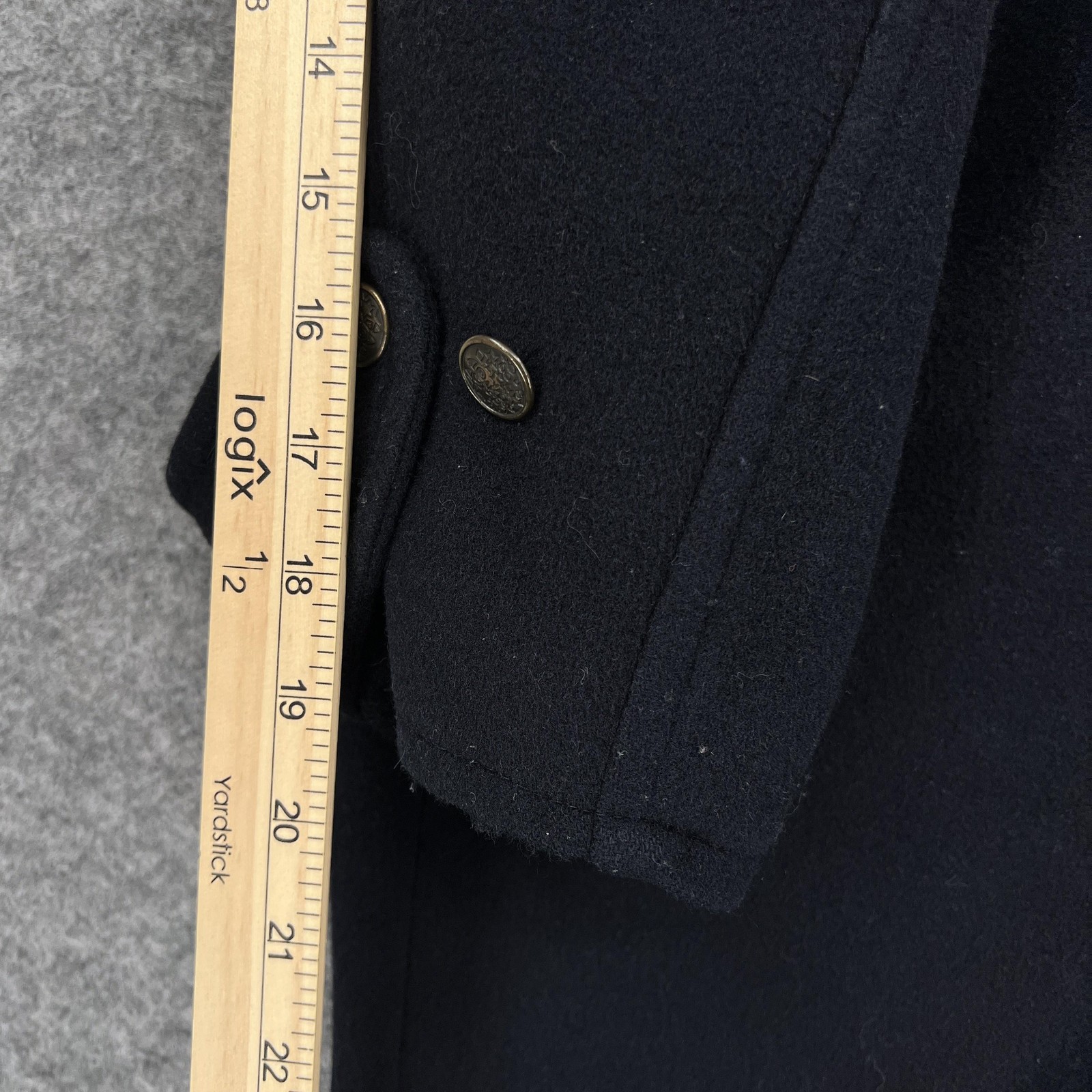 Burberrys Coat Mens Small Black Pea Coat Hooded Lined Pockets Tweed Ireland