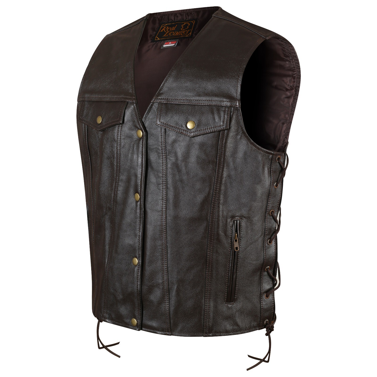 Genuine Leather Vest Motorcycle Adjustable Lace Up Side Biker Club Style Men