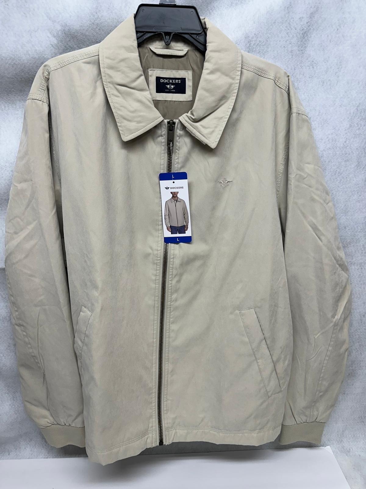 NWT Dockers Full Zip Golf Bomber Jacket Men Large Beige Windbreaker Lightweight