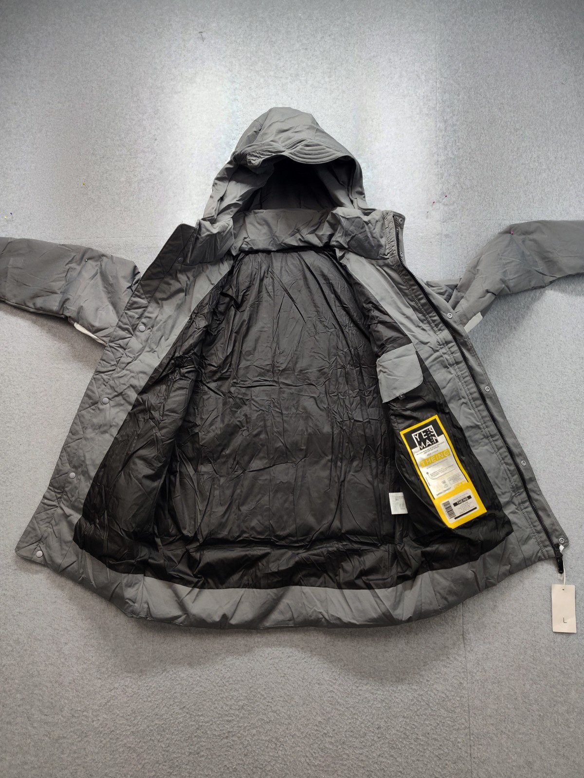 Yes Man Men Puffer Jacket L Gray Colorblock Hooded Winter Insulated Outerwear