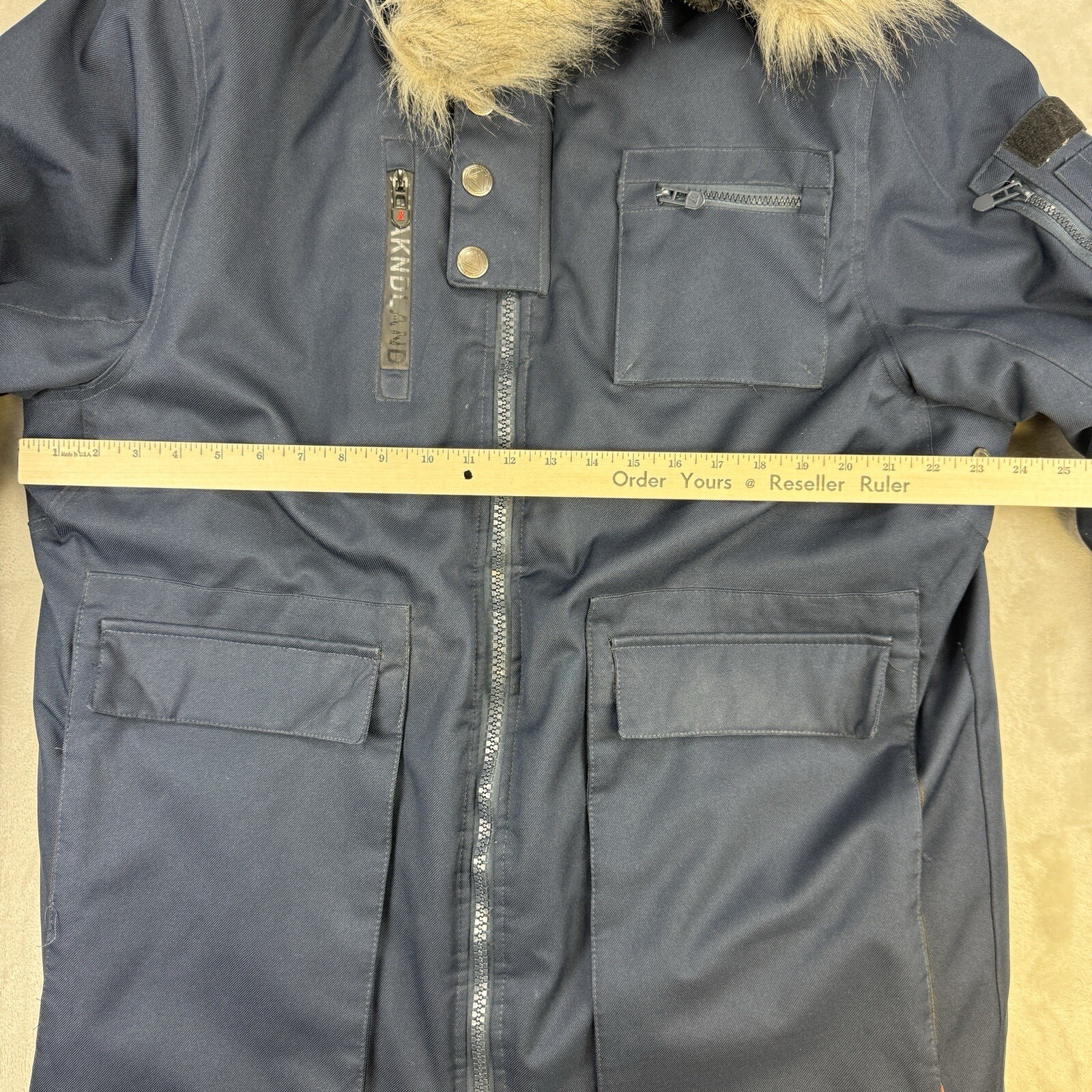 Awaknd Land All-Season Weather Hooded Blue Parka Coat Jacket Fur Hood Lining XL