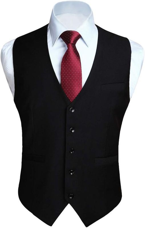 HISDERN Men Suit Vest Business Formal Dress Waistcoat Vest with 3 Pockets