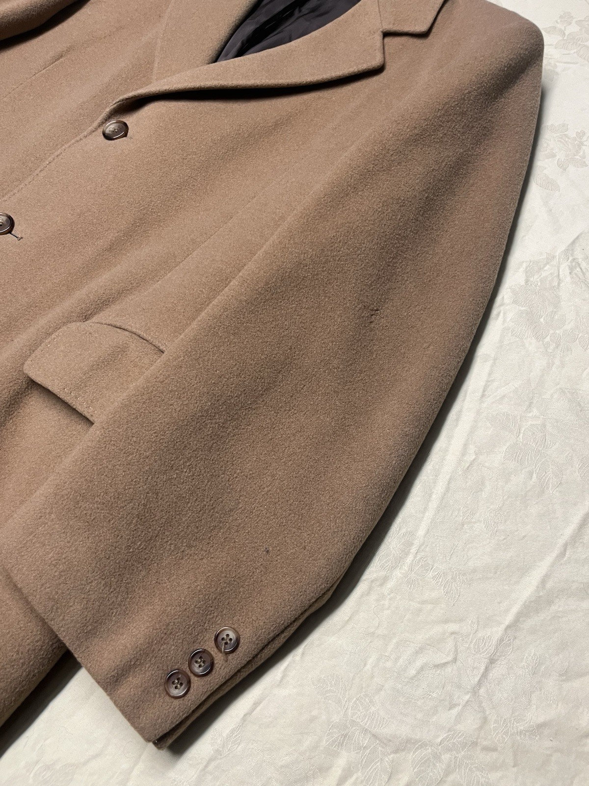 Vintage Black Diamond Kosins Mens Long Cashmere Overcoat Camel Brown Tan 48*