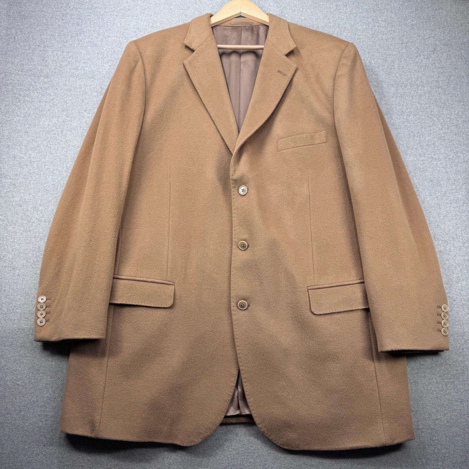 Custom REDA Milano Super 130s Wool Men 48L Camel Sport Coat Blazer 2 Button FLAW