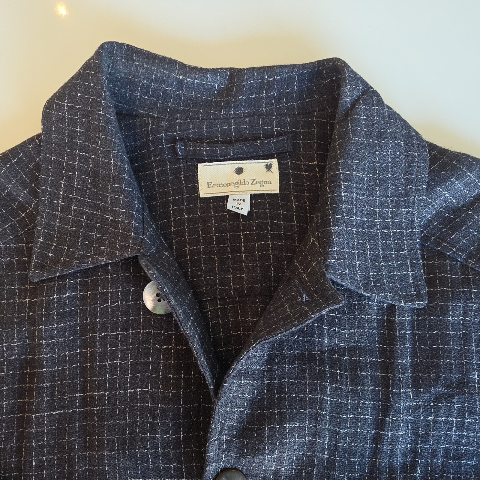 Ermenegildo Zegna Men’s Blue Check Wool Button-Front Jacket w/ Pockets 52
