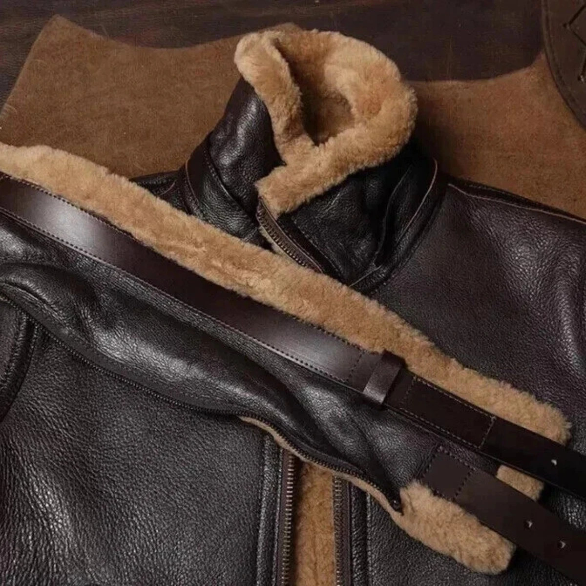 Men’s Vintage RAF B3 Aviator Shearling Genuine Sheep Leather Winter Jacket
