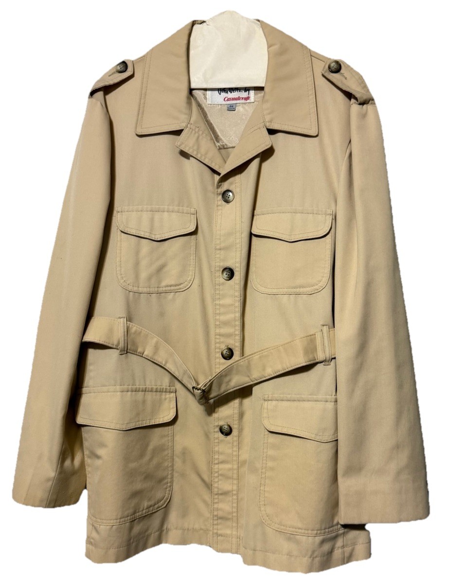 Vintage John Weitz Jacket Mens 44 Tan Beige Zip Windbreaker with Belt 70s