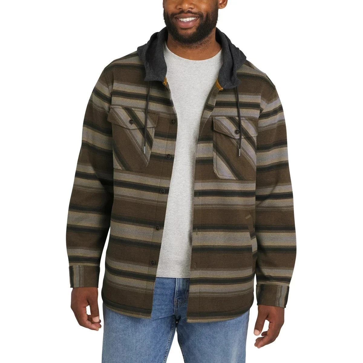 Quiksilver Men’s Hooded Shirt Jacket, Tan, Size L