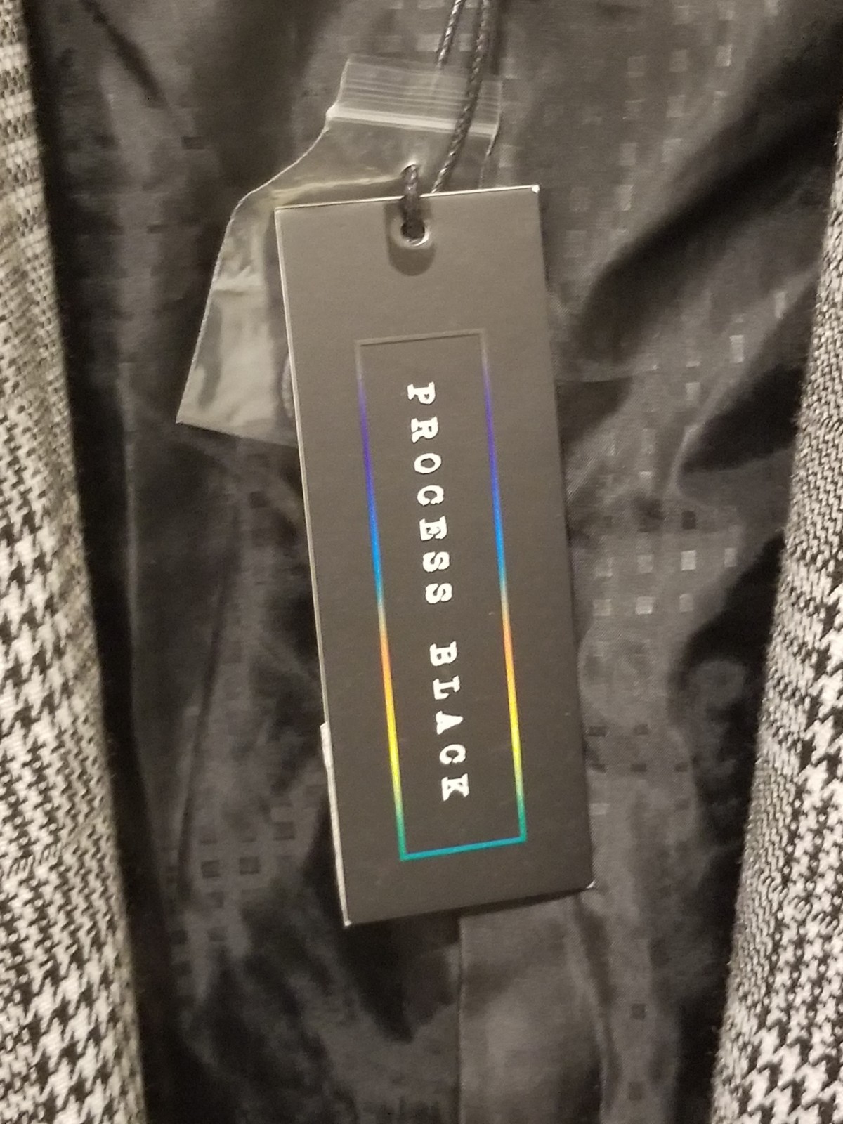 Process Black Single Breasted Wool Look Overcoat Men Small Gray Check Lined