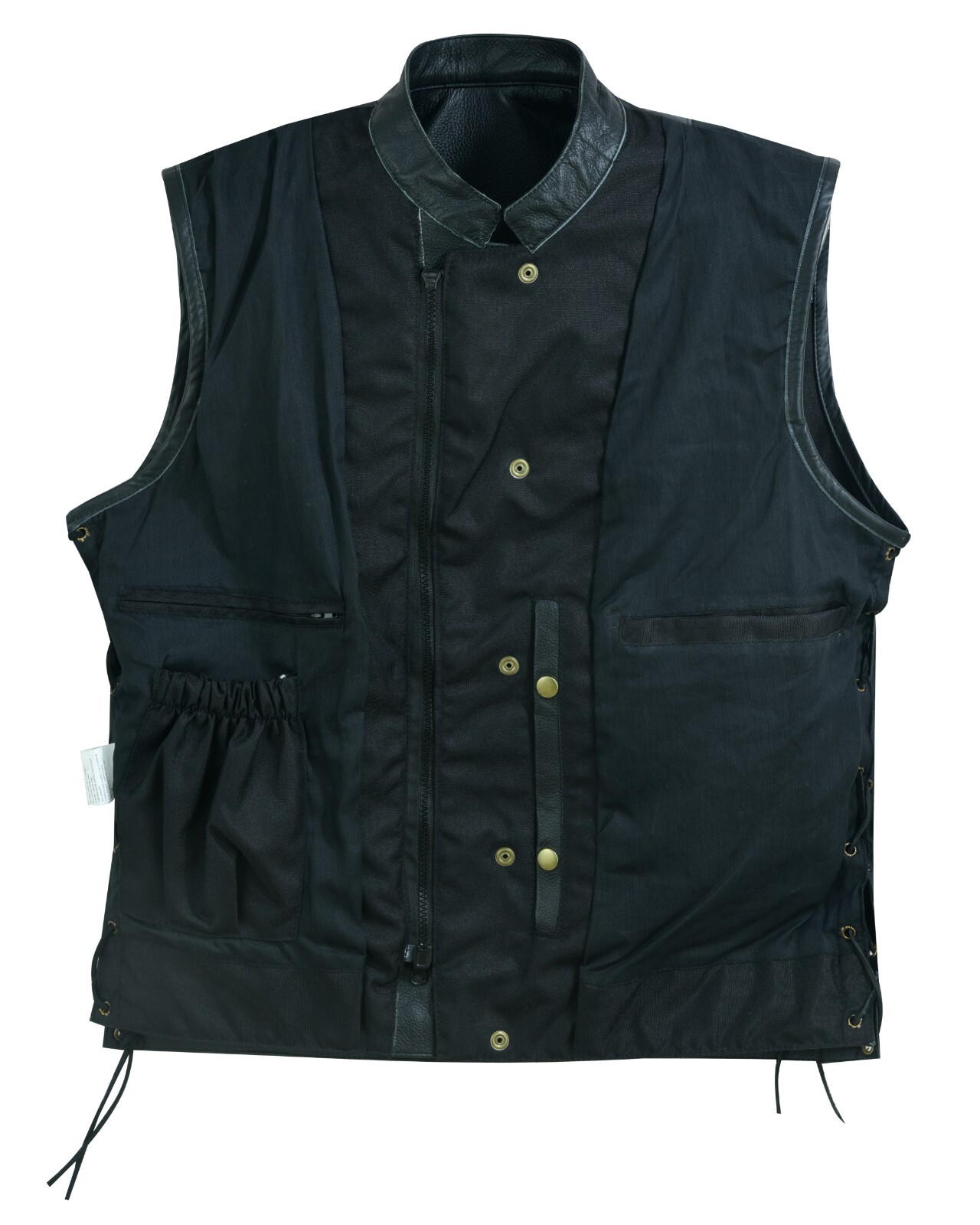 Men’s Black Textile and Leather Multi Closer Zipper and studs Side Lace up