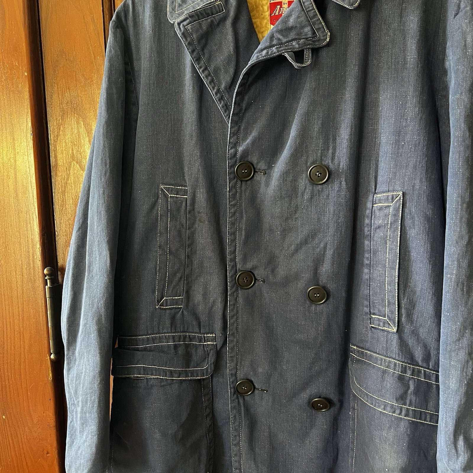 Vintage Made In Denmark Anson Of Copenhagen Denim Sherpa Wool? Lined Coat 40