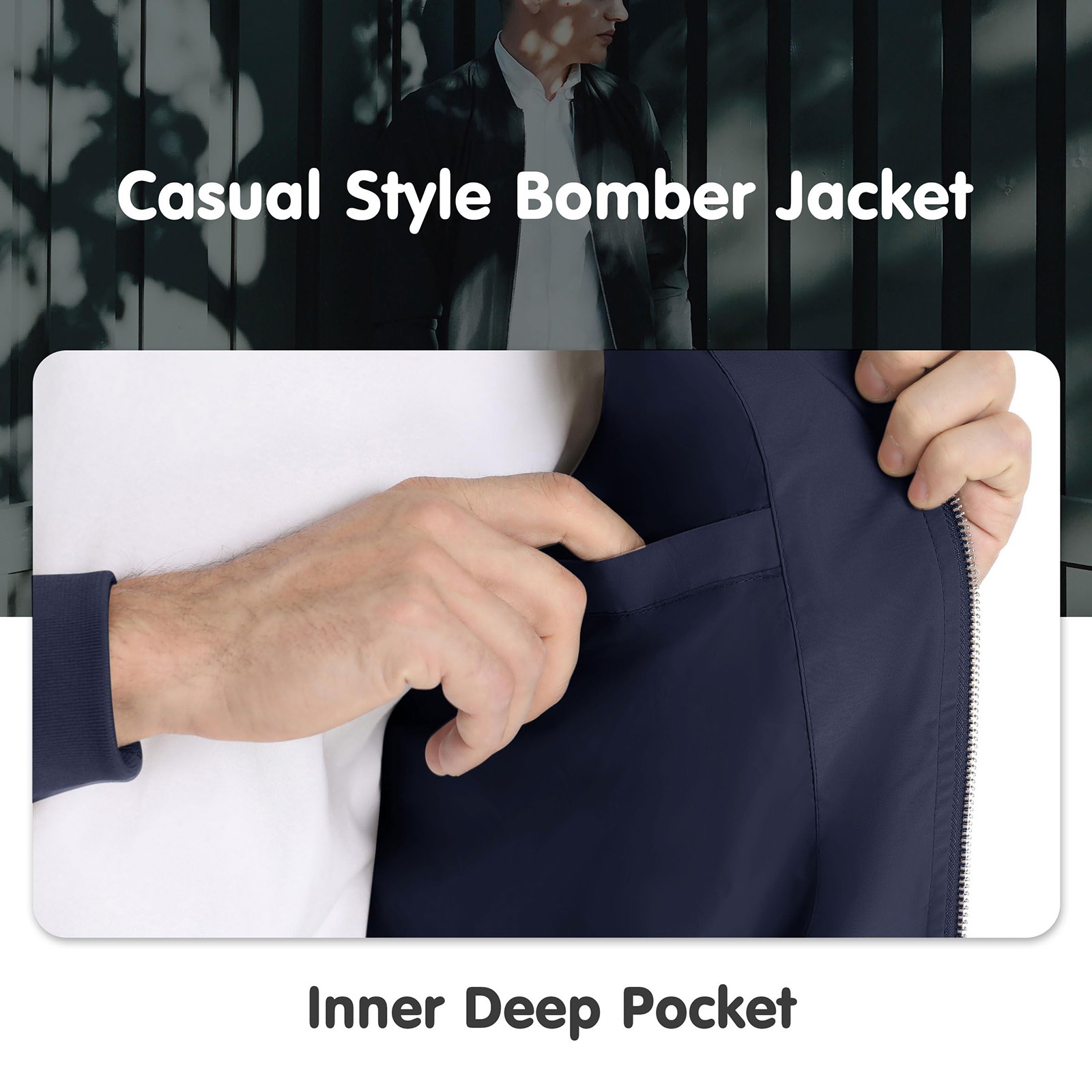 Men’s Bomber Jackets Lightweight Casual Windbreaker Spring Fall Full Zip Outwear