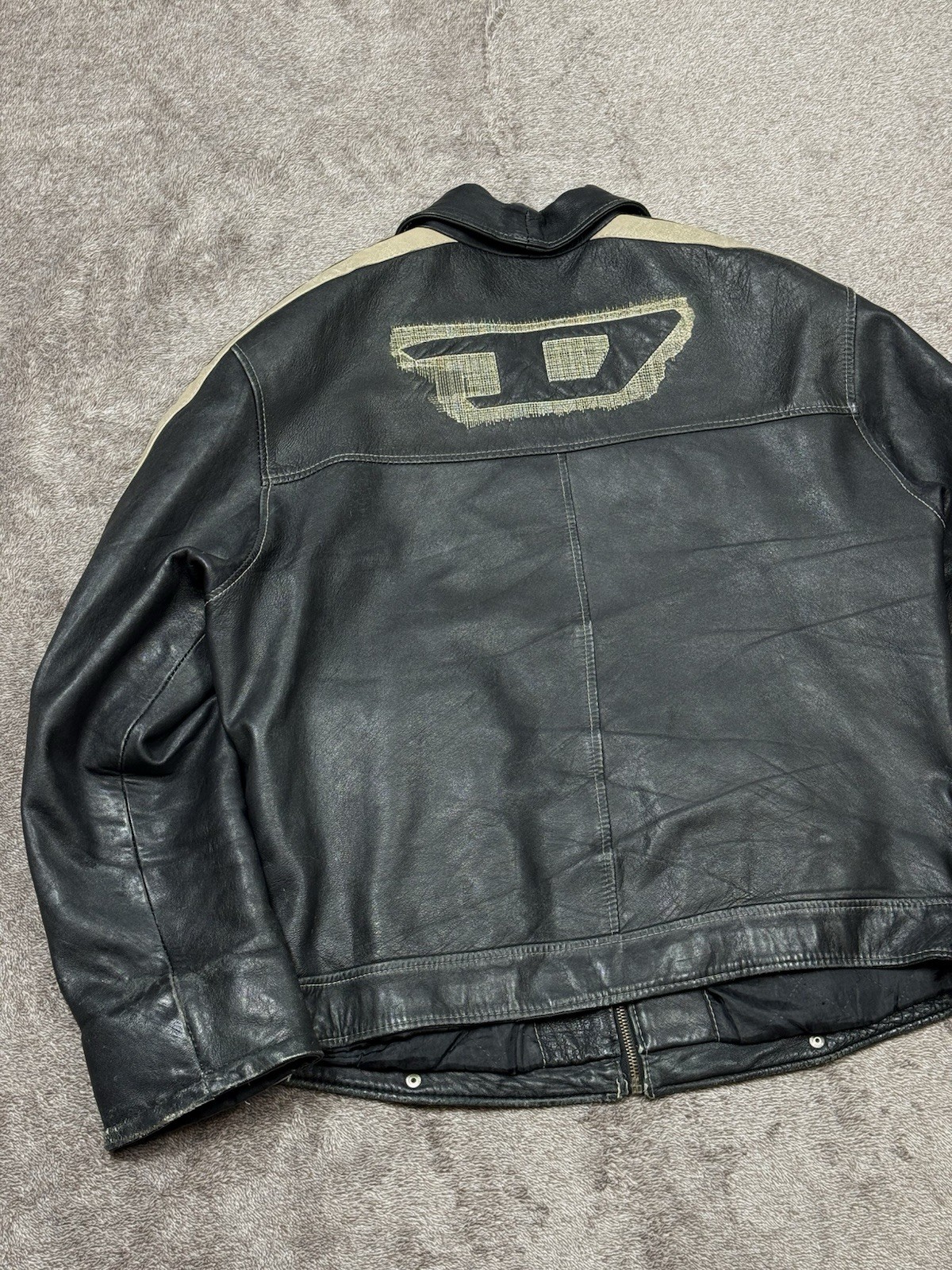 Vintage Diesel 90’s Black Leather Big Logo Y2K Jacket Size L