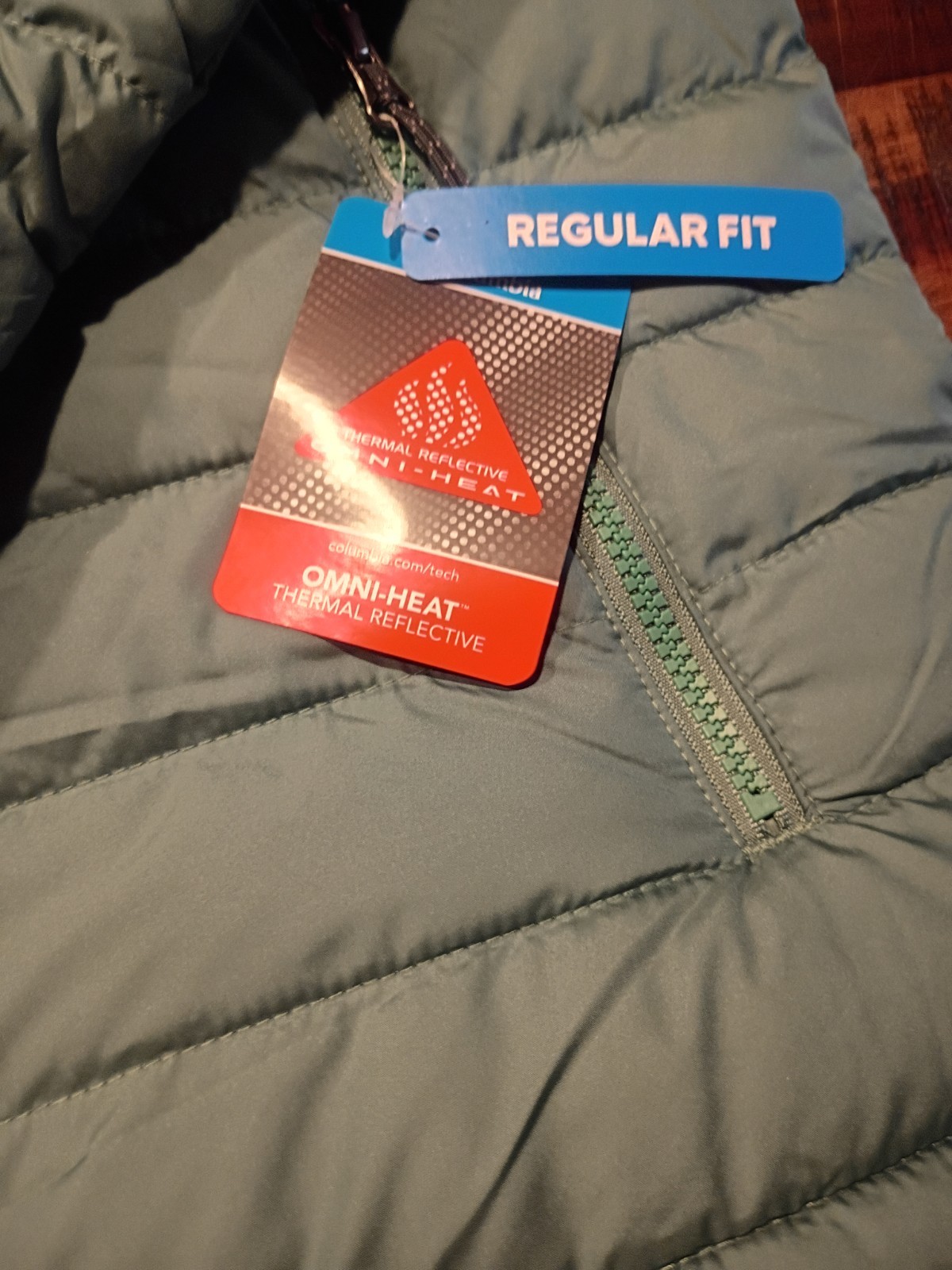 Columbia Mens White Out Omni Heat Hooded Insulated PUFFER Jacket Large Grass Gre