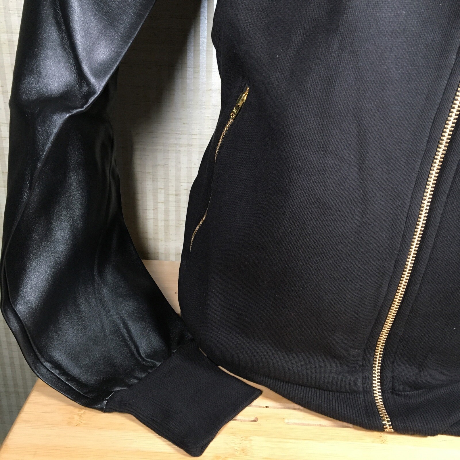 Bunkris Multi-zipper Men’s Sweat Jacket Black Long Sleeve Faux Leather L NWT