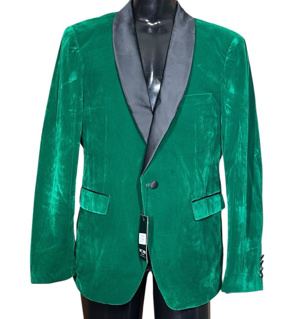 Xposed London Green Velvet Blazer Tux Jacket Mens 46 Tailored Evening Wear NEW