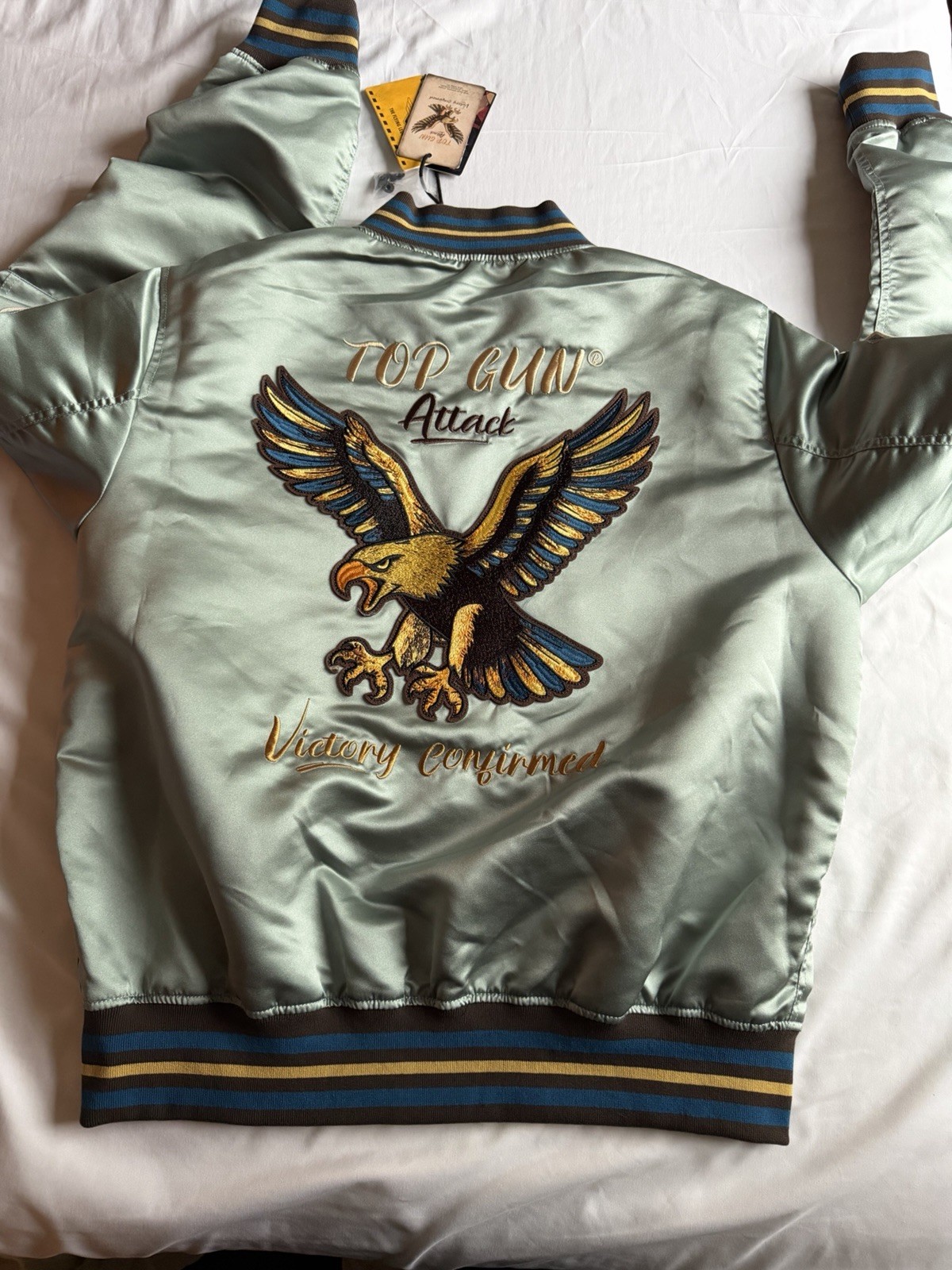 Top Gun Satin Eagle Varsity BomberJacket In Light Blue Men’s US 2XL