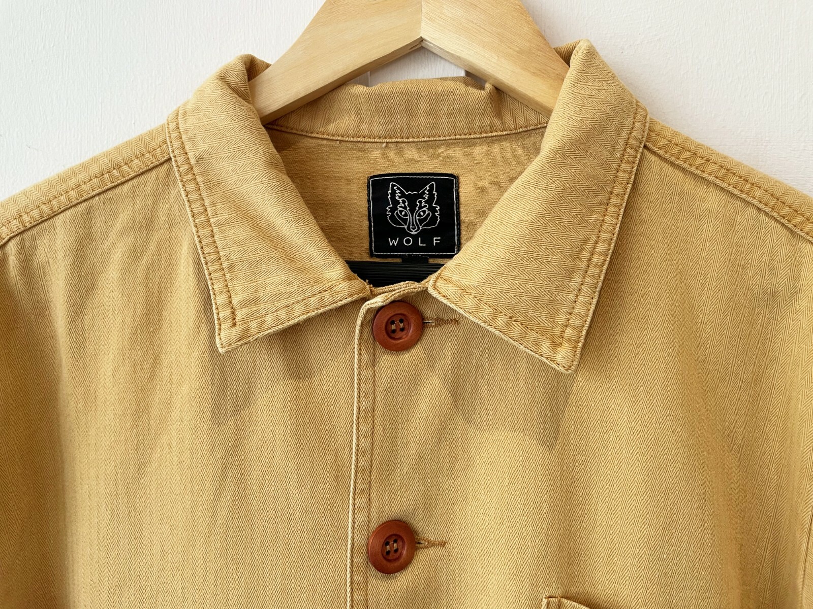 60s Style Washed Camel Brown French Jacket Workwear Chore Herringbone Cotton