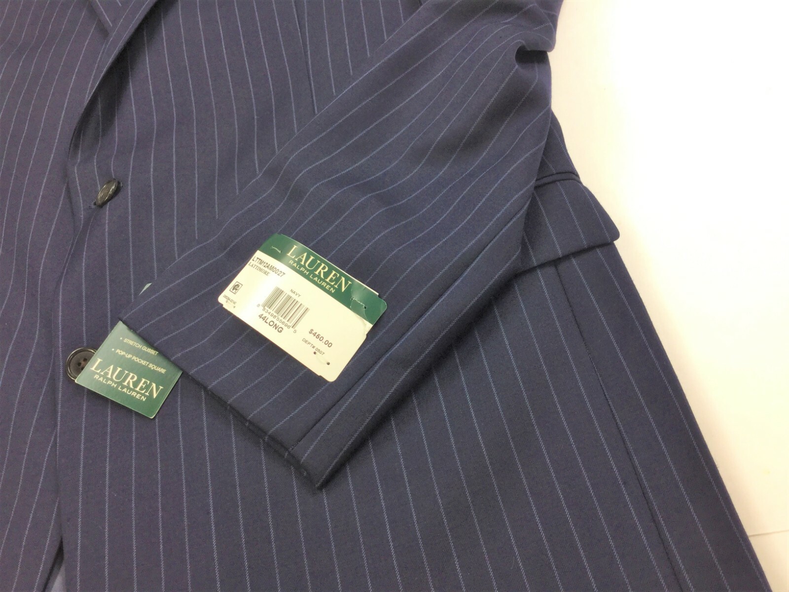 $450 Lauren Ralph Lauren Two Button Wool Blend Pinstriped Suit Jacket 42L 48L