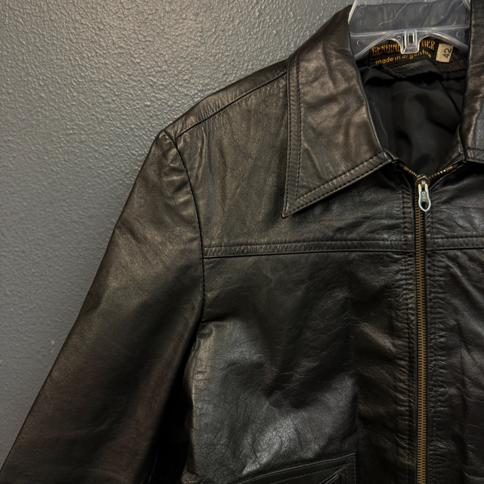 Black Genuine Leather Made in Argentine 42 men’s jacket biker vintage 80’s