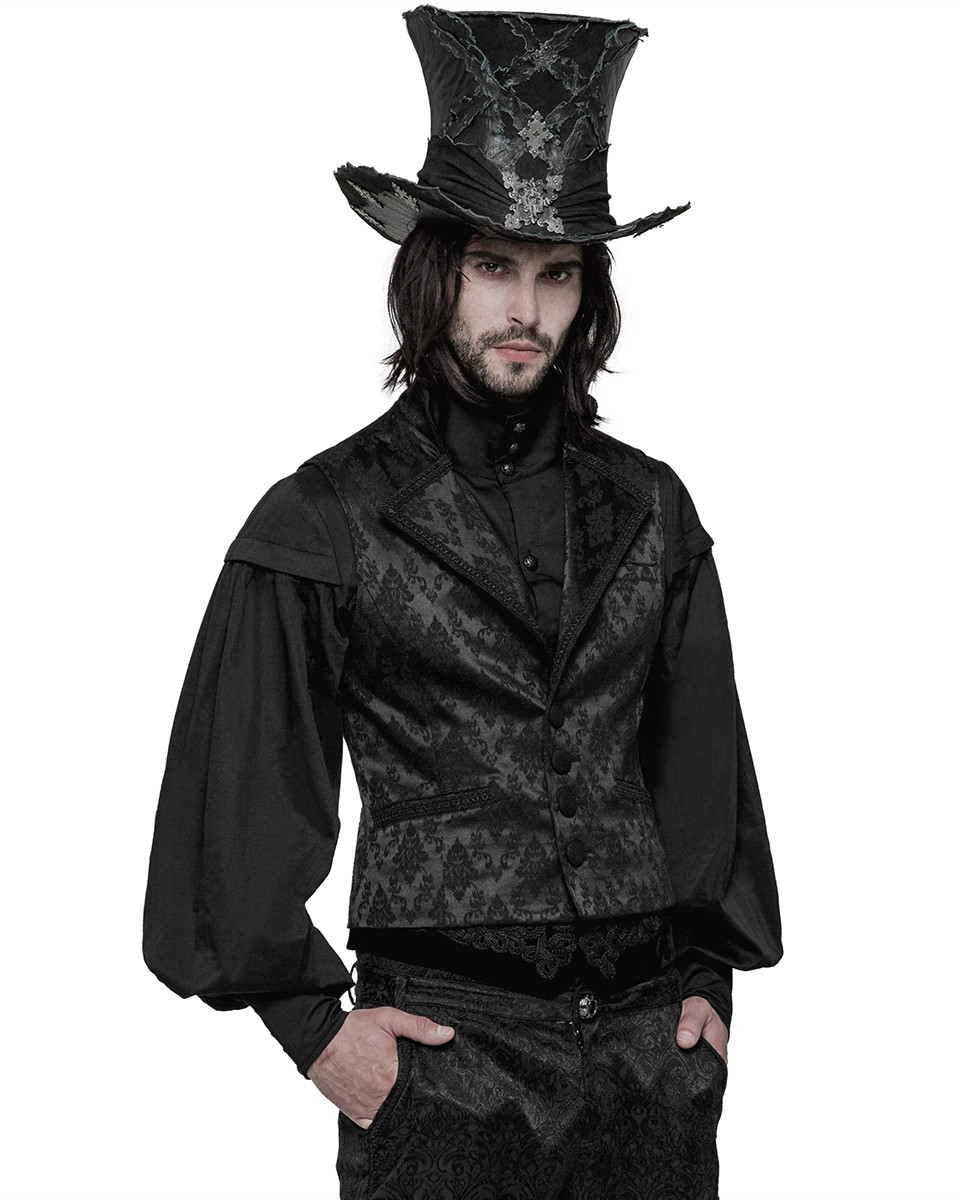 PUNKRAVE BLACK GOTH JACQUARD BLACK DAMASK VAMPIRE VINTAGE WAISTCOAT VEST WY-851