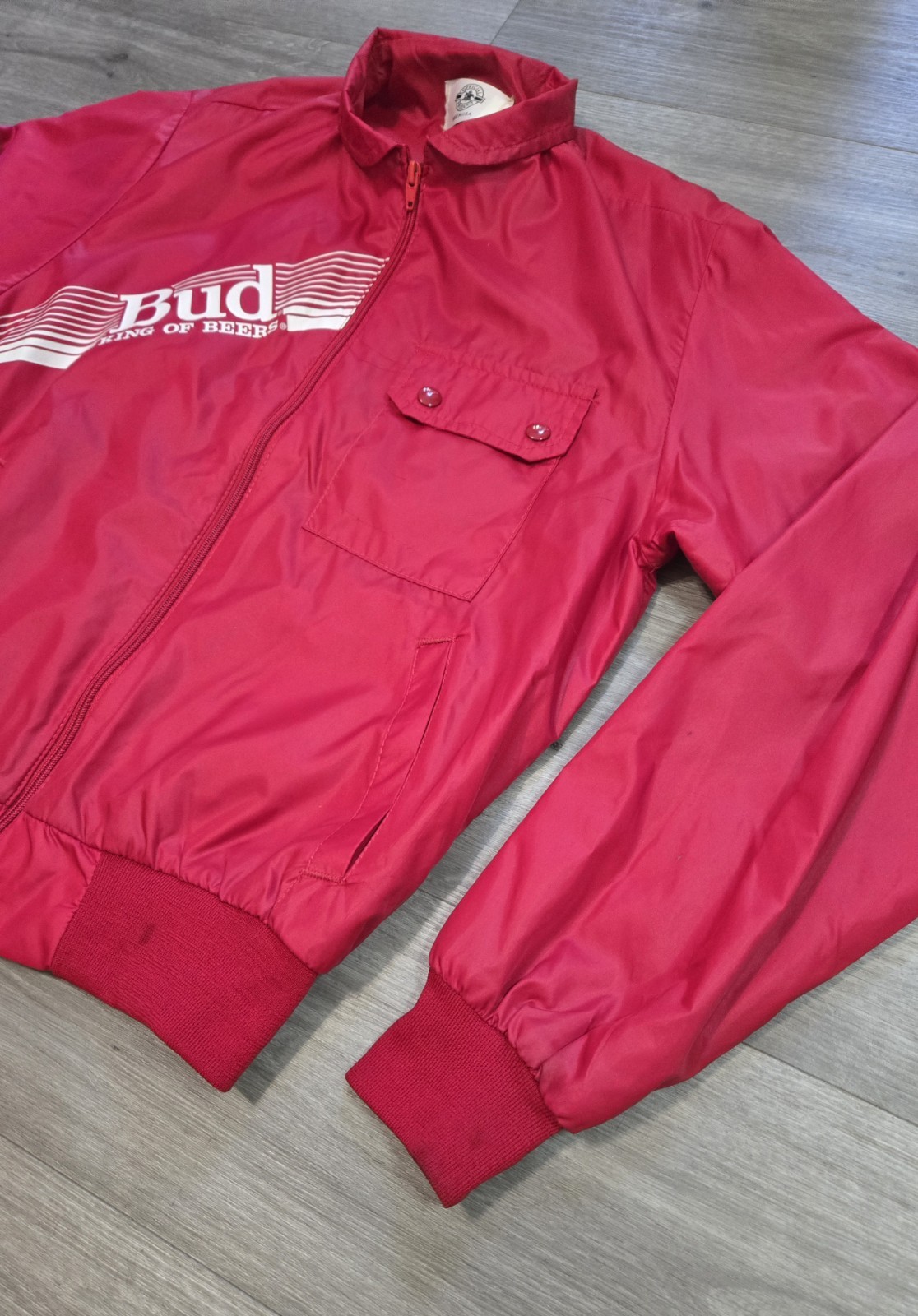 Vintage Budweiser Jacket Mens M Red Full Zip Bomber Lightweight Made in USA 80s