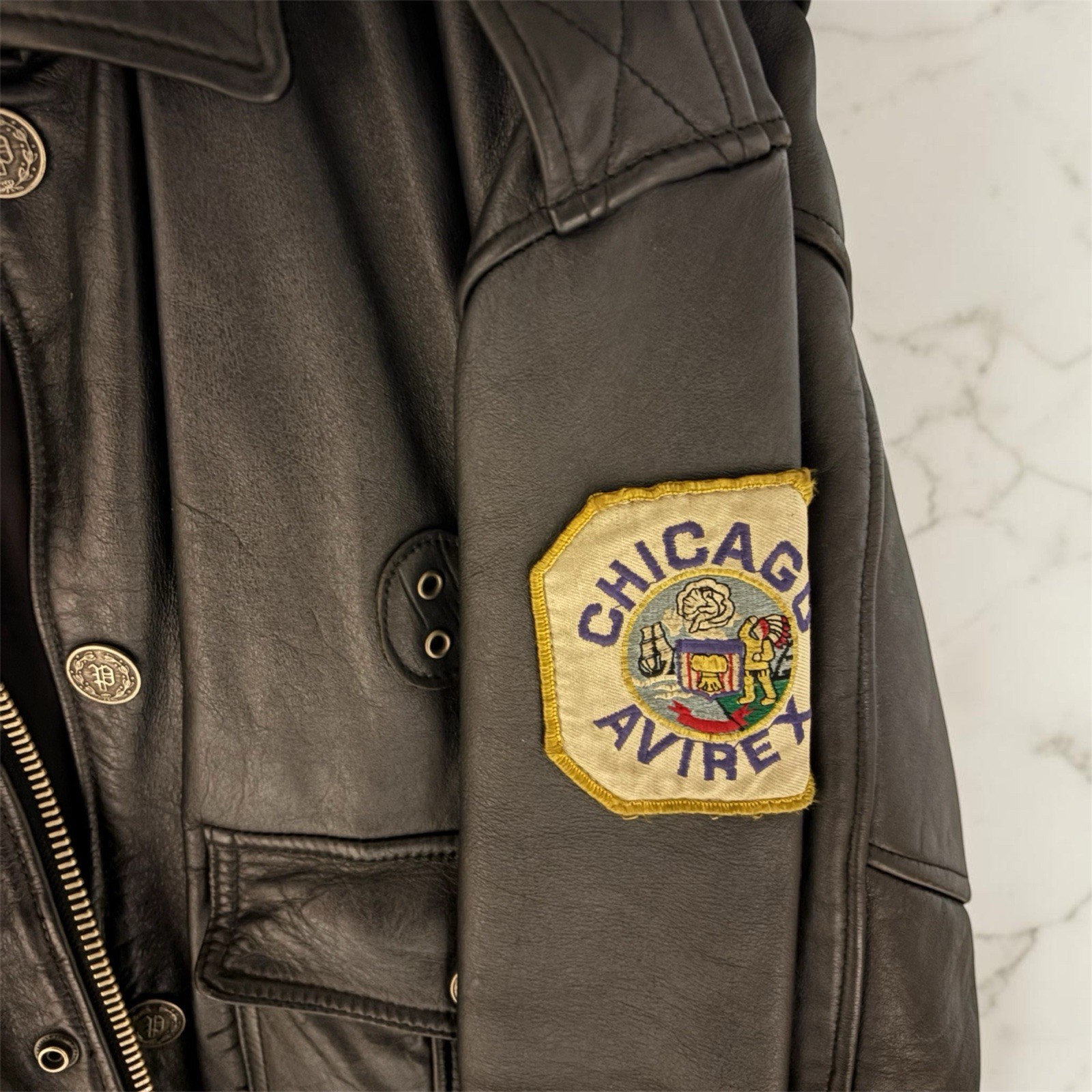 Avirex USA Chicago Genuine Leather Jacket Size L Black Vintage 90s Rare Patches