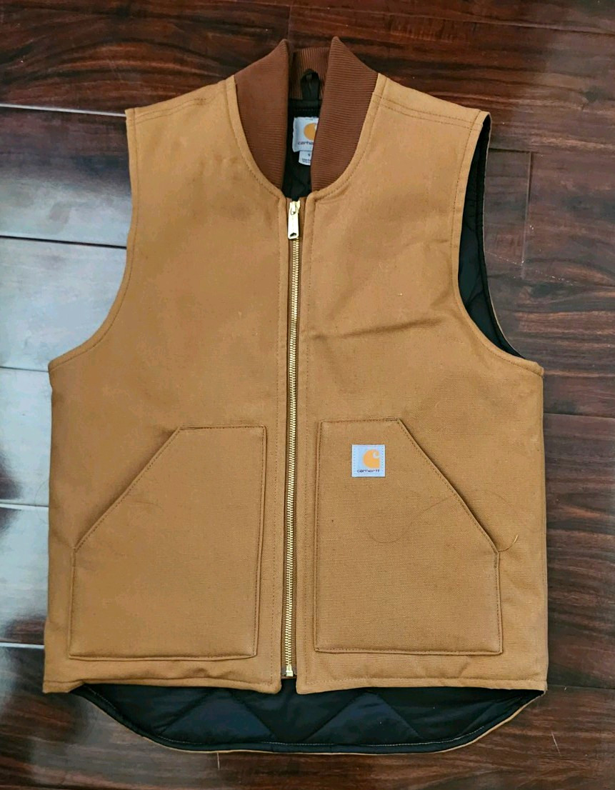 Big Sky Season 2 Carhartt Brown Cotton Zip Lined Vest w/ Pockets Stand-Up Collar