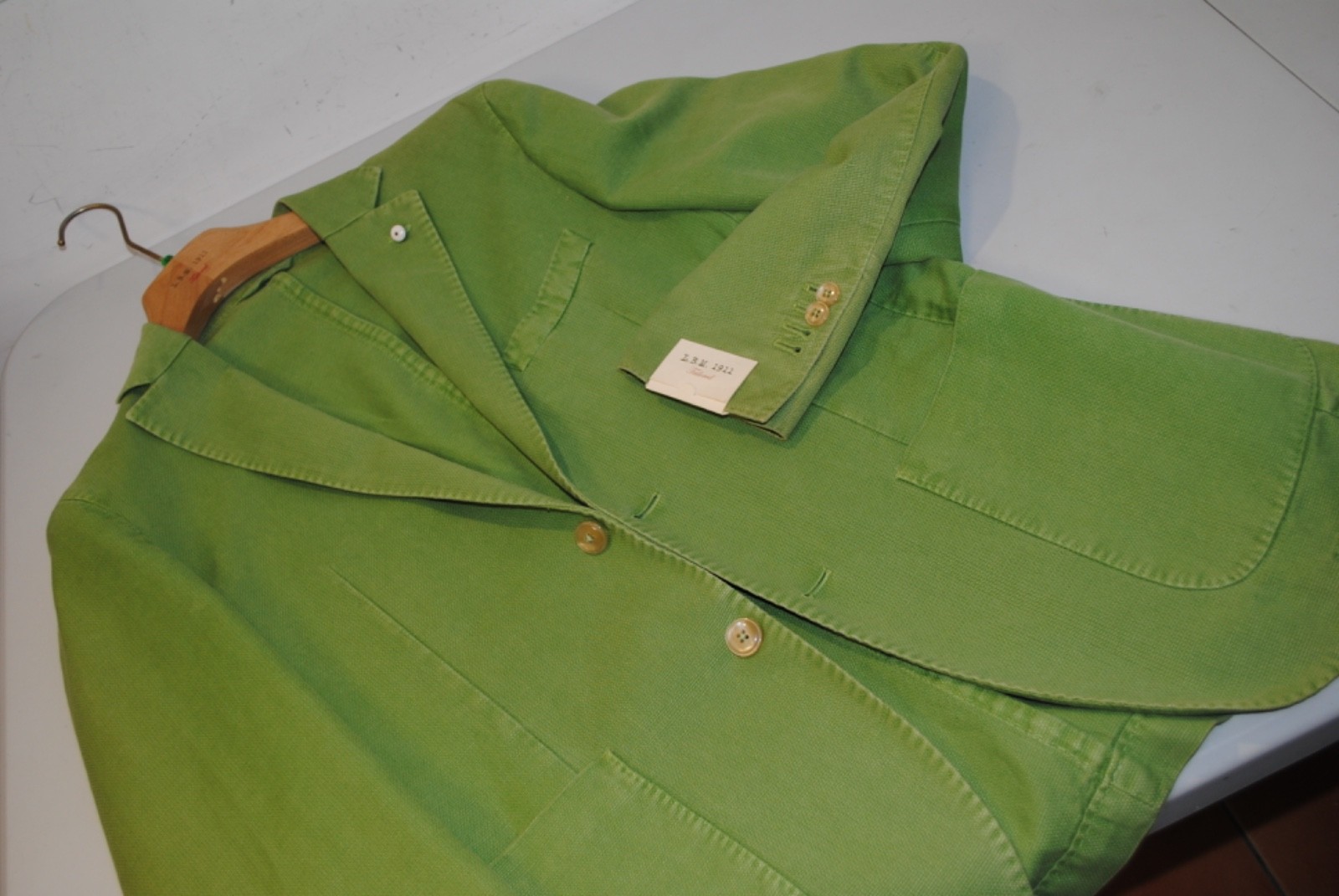 L.B.M. LUIGI BIANCHI MANTOVA JACKET SIZE 48 553.00 CART. GREEN COTTON