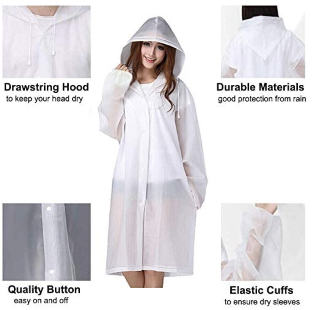 2 Pack Raincoat Reusable Rain Ponchos EVA Emergency Rain Gear Jacket with Hood