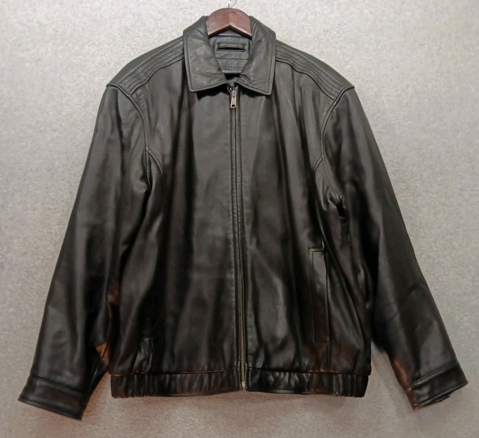 Roundtree And Yorke Bomber Jacket Men’s Size XL Black 100% Lambskin Leather GUC