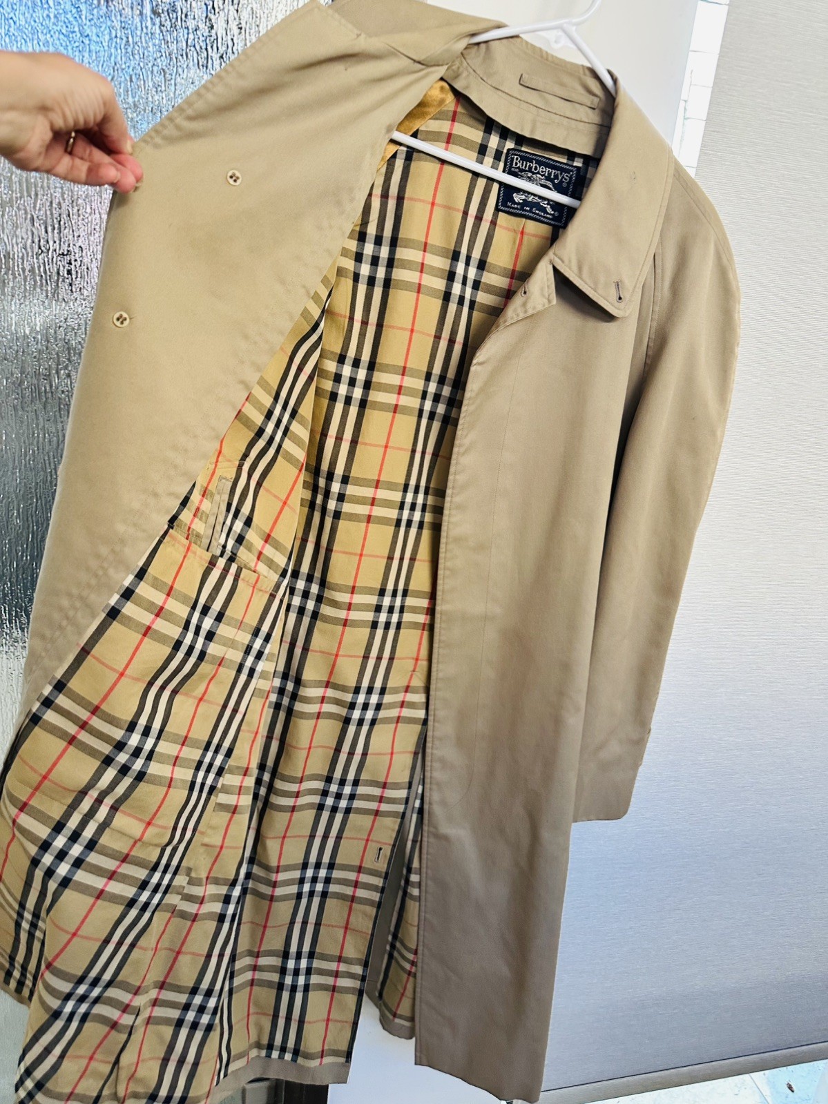 Vintage Burberrys Men’s Beige Trench Mac Coat Made England Nova Check LargeXL