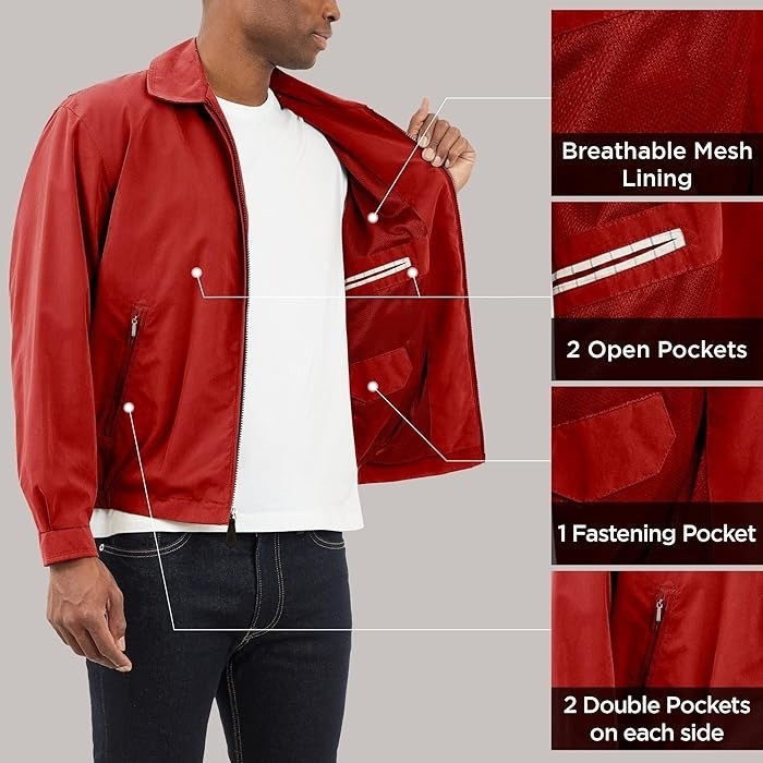 London Fog Mens Auburn Golf Jacket M Medium Chili Red Zip Front Windbreaker NEW