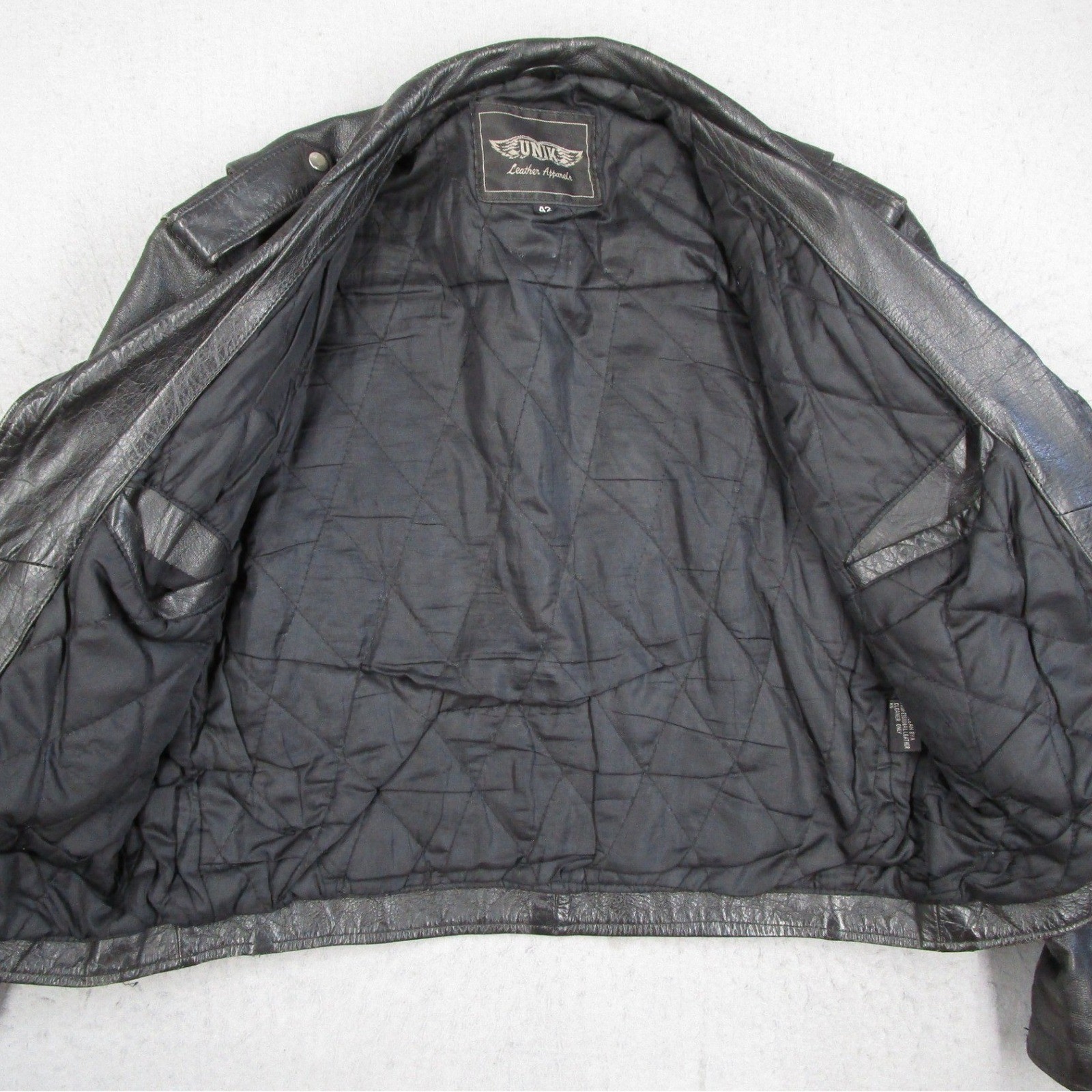 UNIK Leather Apparels Mens Black Leather Biker Jacket Belted Moto Size 42