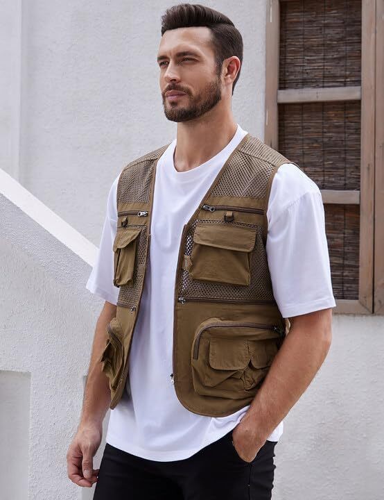 Men’s Utility Vest Fishing Safari Vest Summer Travel Vest with Pockets