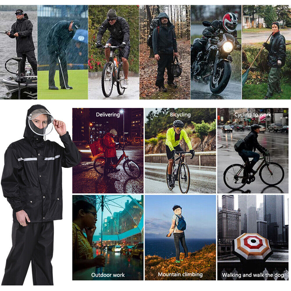 Adult Men Women Rain Suit Jackets Pant Gear Waterproof motorcycle hivis